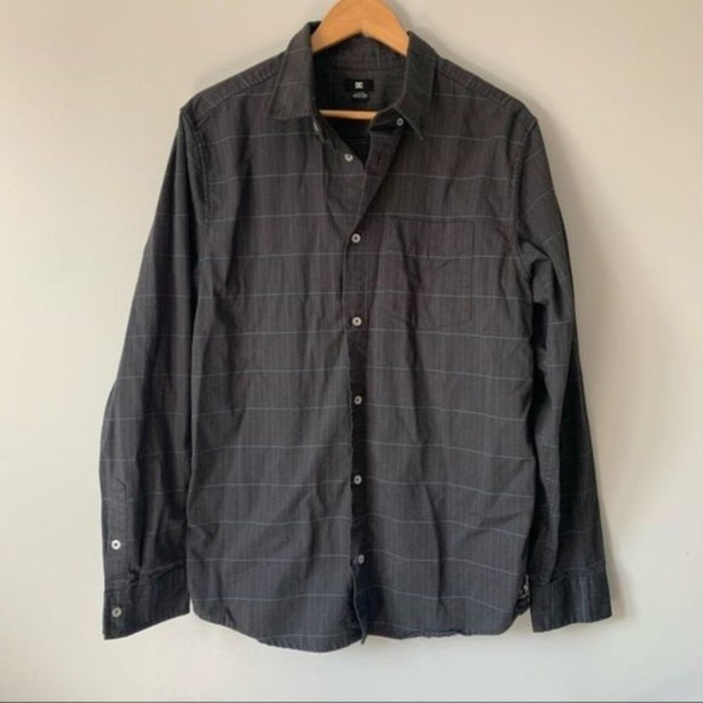 DG men charcoal grey button down shirt size L